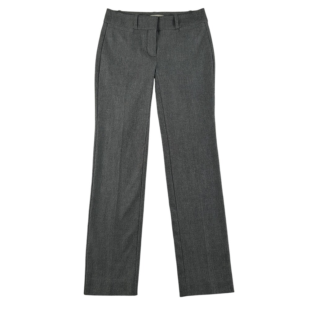 LOFT Dress Pants Womens 00P Gray Herringbone Straight Leg Stretch Twill Work